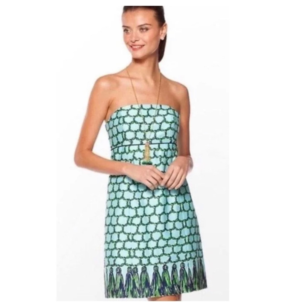 Lilly Pulitzer Bowen Tassel Blue & Green mini dress size 0